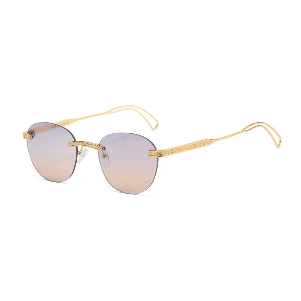 Mens‎ HIP HOP Rimless Gold Round Sunglasses Purple Peach Sophisticated Designer